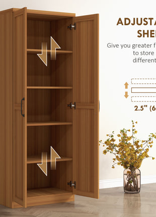 63" 2-Door Kitchen Pantry, Freestanding Cabinet with 2 Adjustable Shelves for Dining Room, Cinnamon Teak Wood Grain