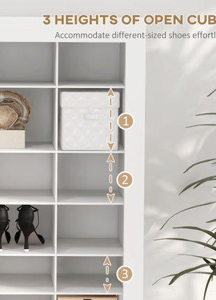 71" Shoe Storage Cabinet with 3 Heights of Open Cubes for 36 Pairs, Narrow Shoe Organizer, White