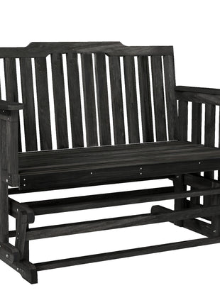 2-Person Patio Swing Glider Bench with Quick Drying Design and Wide Armrest, Wood Rocking Chair Loveseat for Backyard Garden Porch, Black