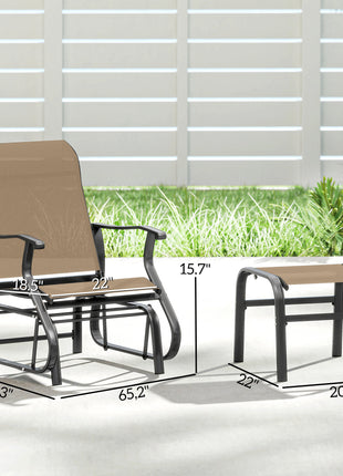Outdoor Glider with Ottoman, Patio Glider Chair Set with High Back, Wide Seat for Porch, Garden, Backyard, Tan