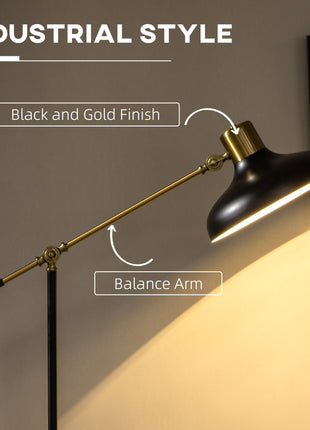 Adjustable Floor Lamps for Living Room, Standing Lamp for Bedroom with Balance Arm, Tall Black and Gold Lamp