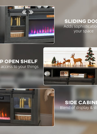 Fireplace TV Stand for TVs Up to 80 Inch, TV Console with Electric Fireplace, Open Storage and Side Cabinets, Gray