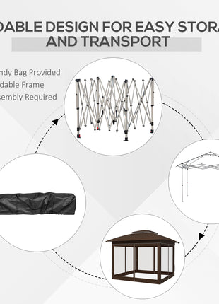 12' x 12' Pop Up Canopy Tent with Netting and Carry Bag, Instant Sun Shelter with 137 sq.ft Shade, Dark Brown