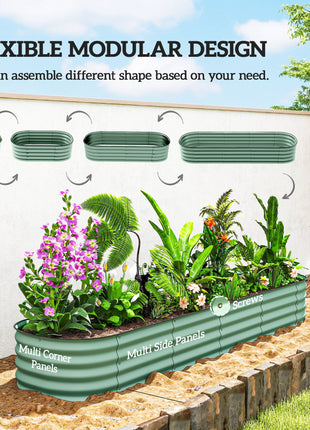 7.9' x 2' x 1' Galvanized Raised Garden Bed Kit, Metal Planter Box with Safety Edging, Green