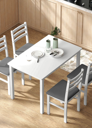 5-Piece Small Kitchen Table Set for 4, Farmhouse Dining Table Set with Upholstered Chairs and Rubber Wood Legs, White
