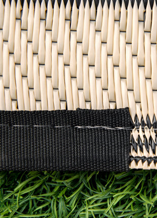 Reversible Outdoor Rug, 9' x 18' Waterproof Plastic Straw Floor Mat, Portable RV Camping Carpet, Large Floor Mat for Deck, Backyard, Picnic, Beach, Black & Beige