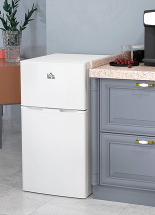 3.2 Cu.Ft Mini Fridge with Freezer, Compact Refrigerator with Adjustable Thermostat, Shelf and Double Reversible Door for Bedroom, Dorm, Home Office, Energy Efficient, White