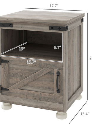 Side Table with Storage, End Table with Open Shelf, Cupboard and Wood Legs, Modern and Farmhouse Style, Gray