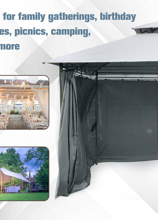 10' x 13' Outdoor Soft Top Gazebo Pergola with Curtains, 2-Tier Steel Frame Gazebo for Patio, Sage Gray