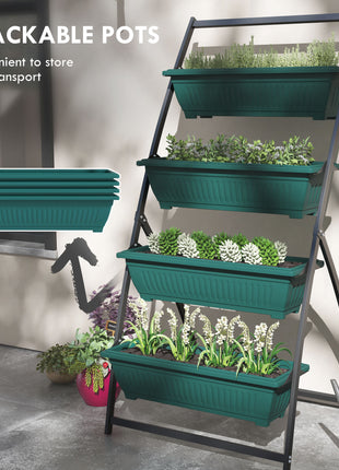 4-Tier Vertical Raised Garden Planter with 4 Boxes, Outdoor Plant Stand Grow Container for Vegetable & Flowers, Green