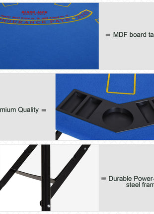 Poker Table Foldable, 47" Octagon Blackjack Poker Game Table for 8 Players with Cup Holders and Chips Tray, Blue Felt