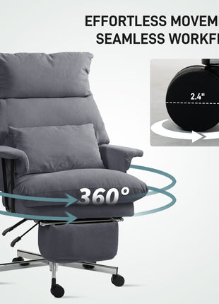 Executive Office Chair with Lumbar Support, Footrest, High Back Reclining Overstuffed Desk Chair with, Gray