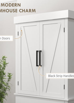 72" Tall Kitchen Cabinet, Kitchen Pantry Cabinet with Barn Doors, Drawer, 5-Tier Shelf and Adjustable Shelves, White