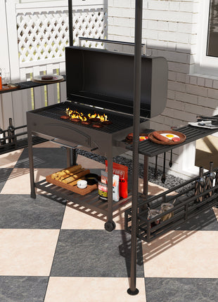 8' x 5' BBQ Grill Gazebo, 2-Tier Outdoor BBQ Gazebo with 2 Side Shelves, Storage Baskets, Ceiling Hook, Dark Gray