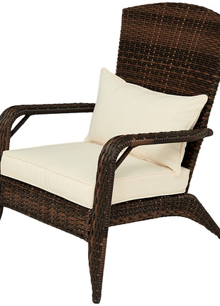Patio Adirondack Chair with Rattan Wicker, Soft Cushions, Tall Curved Backrest for Deck or Garden, Cream White