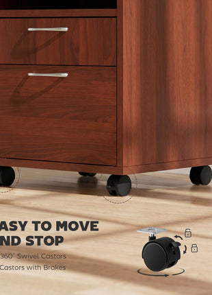 Mobile Storage Cabinet Organizer with Drawer and Cabinet, Printer Stand with Castors, Brown