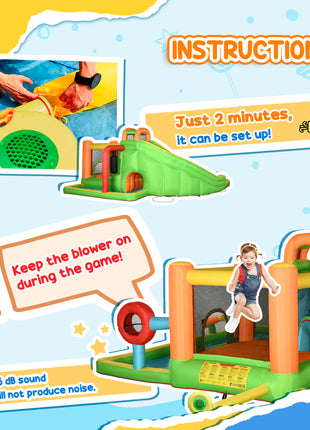7-in-1 Inflatable Water Slide, Kids Castle Bounce House Includes Slide, trampoline, Pool, Water Cannon, Ball-target, Boxing Post, Tunnel with Carry Bag, Repair Patches, 750W Air Blower
