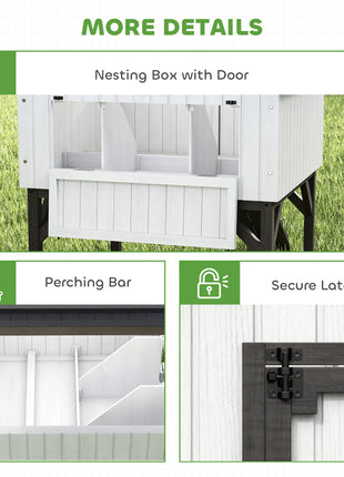 Chicken Coop Hen House with Nesting Box, Elevated Rabbit Hutch with Ramp, Asphalt Openable Roof and Elevated Legs