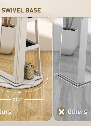 360° Swivel Jewelry Armoire, Lockable Jewelry Cabinet with Full-Length Mirror, Storage Shelves, White