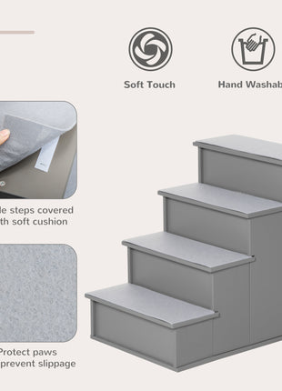 Pet Stairs, Small Dog Steps for Couch Bed with Cushioned Removable Covering, 15.75" x 23.25" x 21.25", Grey
