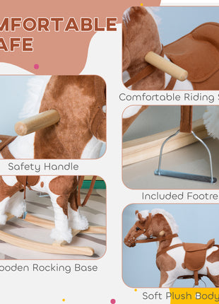Toddler Rocking Horse, Kids Plush Rocking Chair Toy with Nursery Rhyme Music Brown