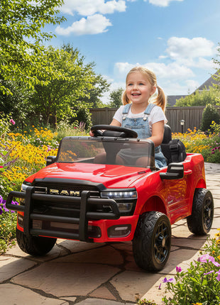 12V Kids Ride on Car, Licensed Dodge RAM 3500 Ride on Toys with Dual Motors, Remote Control for Toddlers, Red