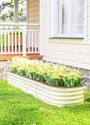 7.9' x 2' x 1' Galvanized Raised Garden Bed Kit, Metal Planter Box with Safety Edging, Cream