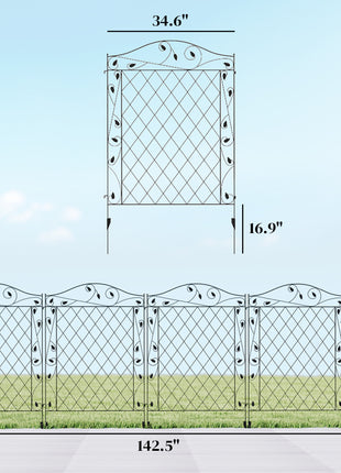 Garden Fence, 4 Pack Steel Fence Panels, 11.5' L x 43" H, Rust-Resistant Decorative Border Flower Edging for Yard, Landscape, Patio, Outdoor Decor, Wavey Vines