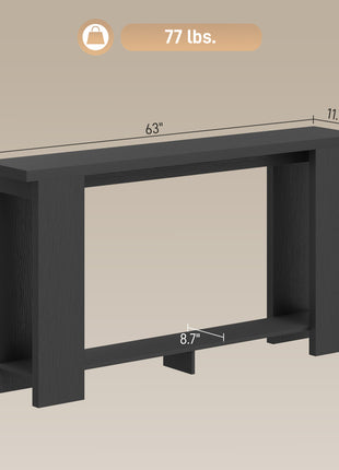 Farmhouse Console Table, 63" Narrow Entryway Table with Thickened Tabletop for Living Room, Hallway, Distressed Black