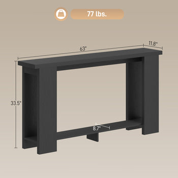 Farmhouse Console Table, 63" Narrow Entryway Table with Thickened Tabletop for Living Room, Hallway, Distressed Black