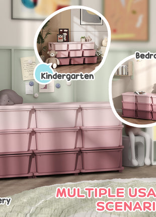 29.5" 3 Tier Kids Storage Unit Dresser Tower w/ 9 Drawers, Pink