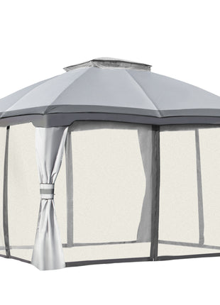 10' x 12' Outdoor Gazebo, Patio Gazebo Canopy Shelter w/Double Vented Roof, Zippered Mesh Sidewalls, Solid Steel Frame, Grey