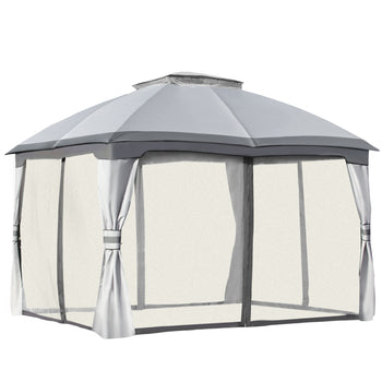 10' x 12' Outdoor Gazebo, Patio Gazebo Canopy Shelter w/Double Vented Roof, Zippered Mesh Sidewalls, Solid Steel Frame, Grey