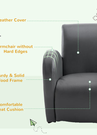 Kids Sofa Rocking Chair with Side Pocket, PU Leather Toddler Armchair for Children Grey