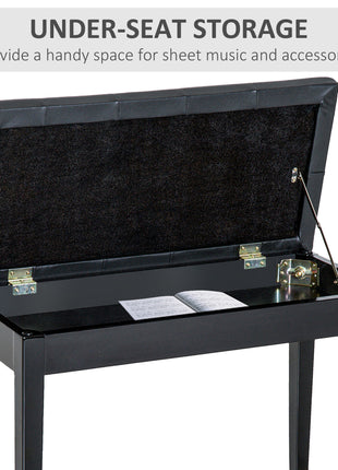 Piano Bench, Duet Piano Chair with Faux Leather Padded Cushion and Wooden Frame, Button Tufted Keyboard Bench, Black