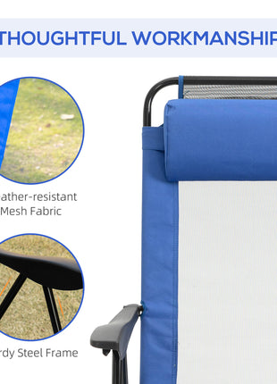 Folding Patio Dining Chairs Set of 2, Outdoor Deck Chair with Removable Headrest, Camping Chair with Adjustable Sling Back for Garden, Backyard, Lawn, Blue