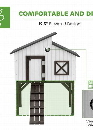 Chicken Coop Hen House with Nesting Box, Elevated Rabbit Hutch with Ramp, Asphalt Openable Roof and Elevated Legs
