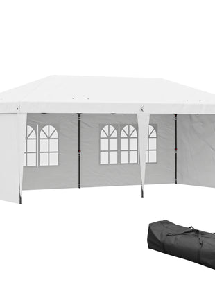 10' x 20' Pop Up Canopy Tent with 4 Sidewalls, Instant Gazebo with Carry Bag for Garden, Patio, White