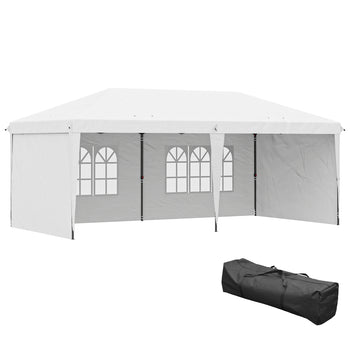 10' x 20' Pop Up Canopy Tent with 4 Sidewalls, Instant Gazebo with Carry Bag for Garden, Patio, White