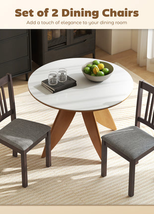 Dining Chairs Set of 2 Linen Upholstered Kitchen Chairs with Rubberwood Legs for Dining Room Living Room Espresso Gray