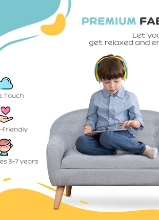 2-Seat Kids Sofa, Toddler Sofa Couch, Linen-Like Fabric & Wood Frame Sofa Chair for Ages 3-7, 11" High Seat, Gray