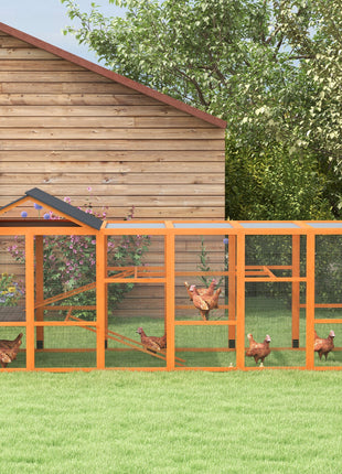 Wooden Chicken Coop Run for 6 - 10 Chickens, Hen House Add-On with Storage, Perches, 141.75" x 48" x 61", Orange