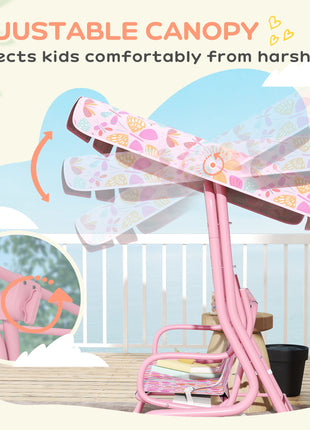 Kids Patio Swing, 2-Seater Outdoor Porch Swing with Safety Belt and Adjustable Canopy for Backyard Garden, Pink