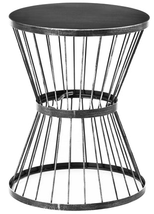 16" Steel Patio Side Table, Garden End Table with Hourglass Design, Accent Table for Outdoor and Indoor Use, Distressed Black