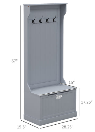 Entryway Hall Tree with Coat Rack and Sitting Bench, Mudroom Bench with Storage, and Hooks, Gray