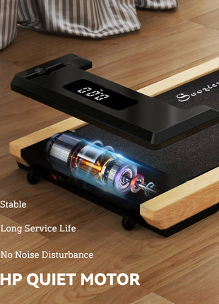 2.5HP Walking Pad, Wood Under Desk Treadmill with Remote Control, Transport Wheels and LED Display for Home Gym Office