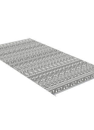 Reversible Outdoor Rug Carpet RV Camping Rugs with Carry Bag, 9' x 18', Gray & Cream White Boho