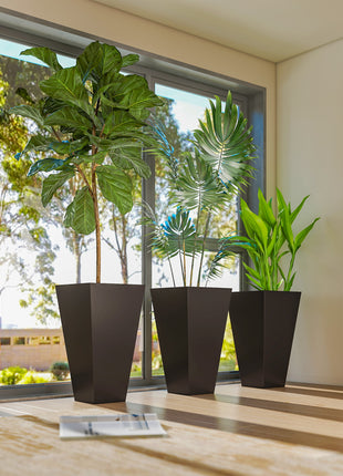 28ft Tall Plastic Planters, Set of 3, Flower Pot, anti-crack, fade-resistant, square shape with a matte surface, Outdoor & Indoor, for lawns, patios, yards, Brown