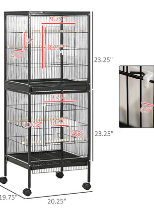 55" 2 In 1 Bird Cage Aviary Parakeet House for finches, budgies with Wheels, Black