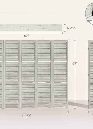 5 Panel 67" Tall Wood Privacy Screen Room Divider with 3 Shelves and Folding Storage for Bedroom, Distressed White